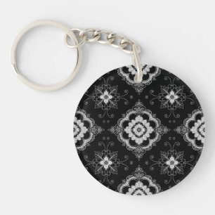 Black and white lace decorative pattern key ring