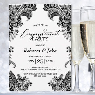 Black and White Lace Engagement Party Invitation