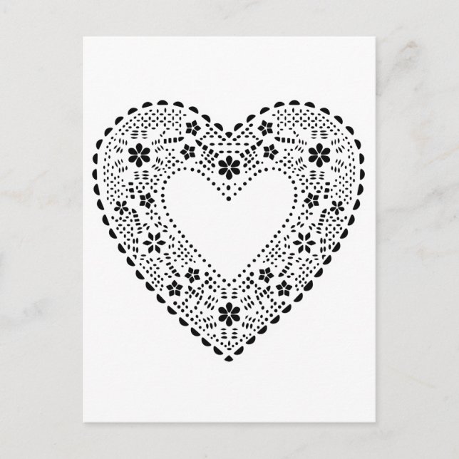 Black and White Lace Heart Postcard (Front)