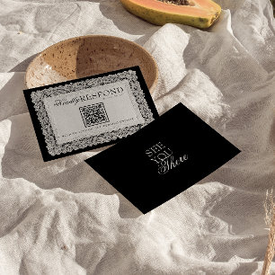 Black And White Lace Old Money QR Code Wedding RSVP Card