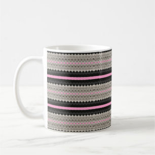 Black and White Lace Panels with Pink Coffee Mug