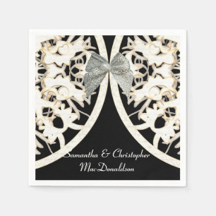Black and white lace paper cut damask wedding napkin
