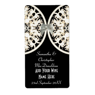 Black and white lace paper cut wedding wine bottle
