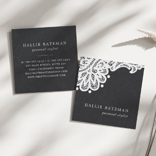 Black and White Lace Square Business Card