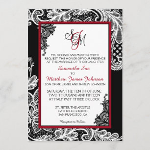 Black and White Lace Wedding Invitation Card