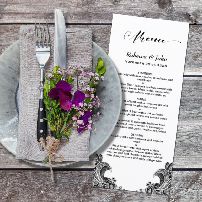 Black and White Lace Wedding Menu (Creator Uploaded)