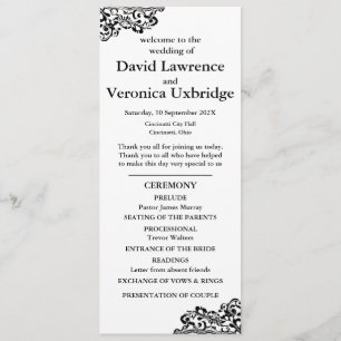 Black and White Lace Wedding Program Programme