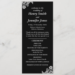 Black and White Lace Wedding Program Programme
