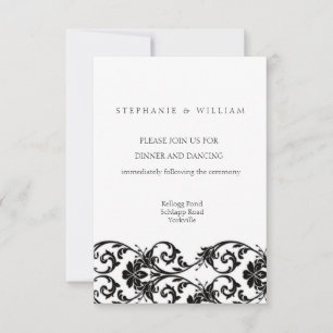 Black and White Lace Wedding Reception Card