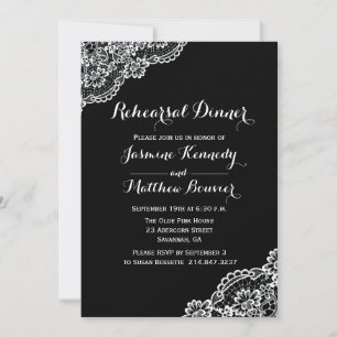 Black And White Lace Wedding Rehearsal Dinner Invitation