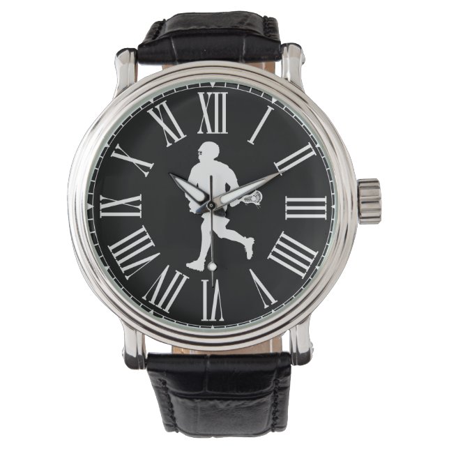 Black and White Lacrosse Player Watch (Front)