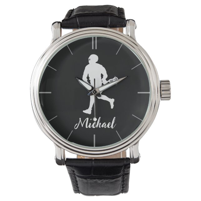 Black and White Lacrosse Player Watch (Front)