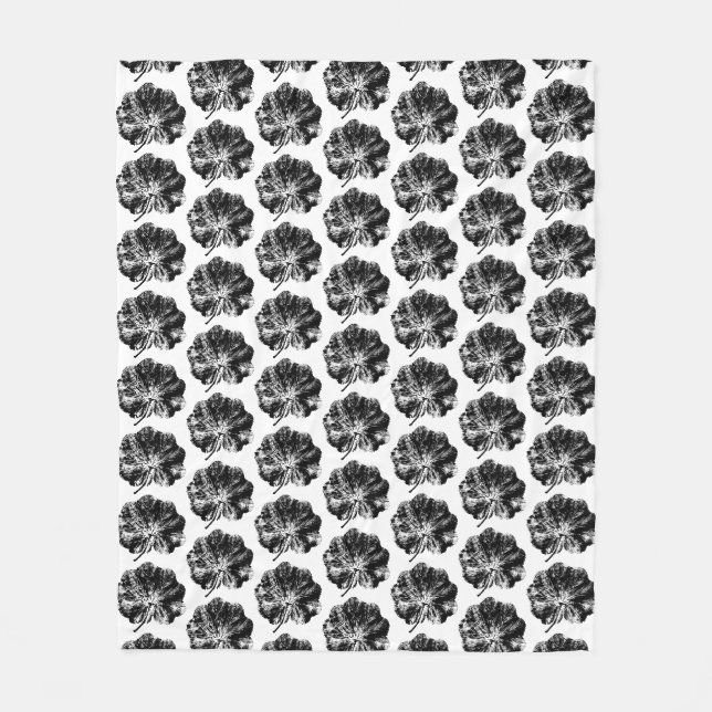 Black and White Lady's Mantle Leaf Print Pattern Fleece Blanket (Front)