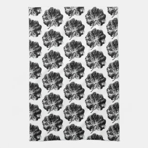 Black and White Lady's Mantle Leaf Print Pattern Tea Towel