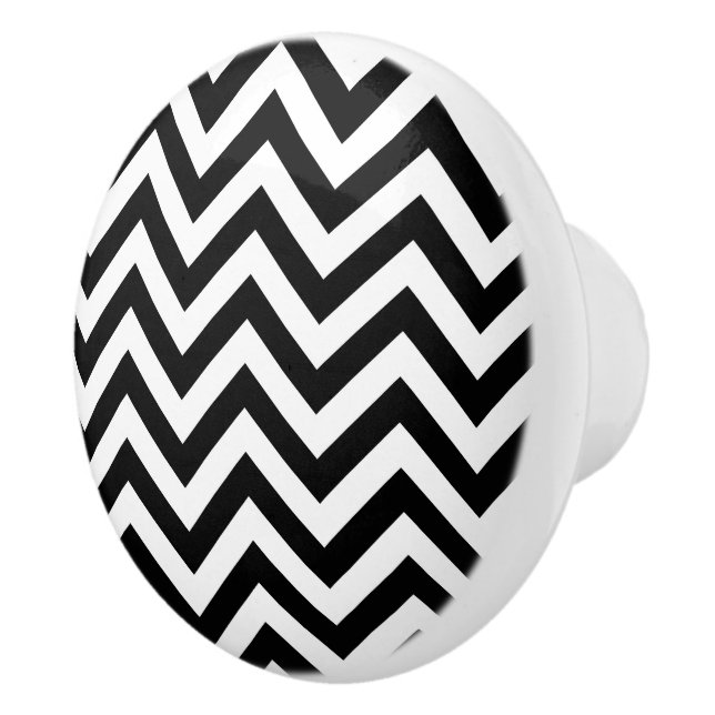 Black and White Large Chevron ZigZag Pattern Ceramic Knob (Right)