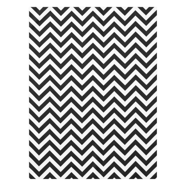 Black and White Large Chevron ZigZag Pattern Tablecloth (Front)