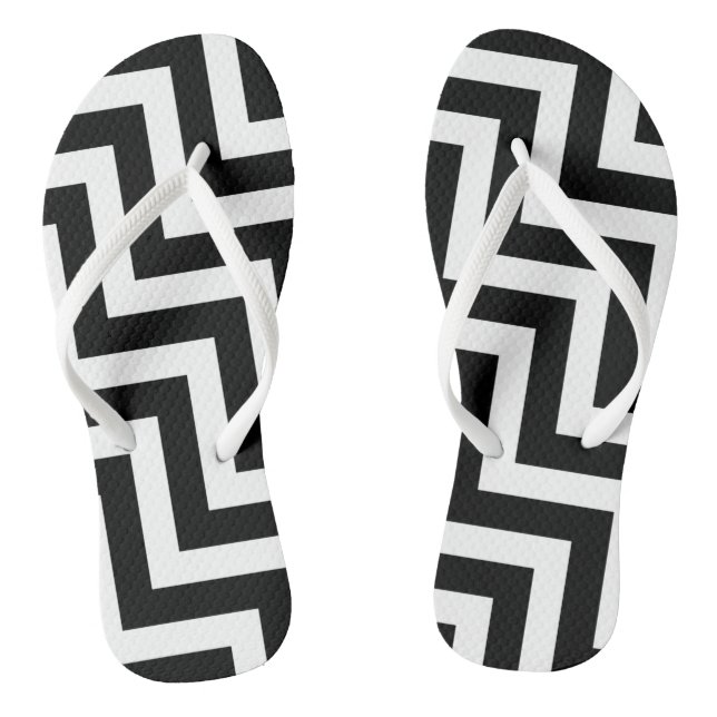 Black and White Large Diagonal Chevron Stripes Jandals (Footbed)