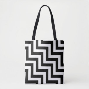 Black and White Large Diagonal Chevron Stripes Tote Bag
