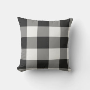 Black and White Large Gingham Check Plaid Cushion