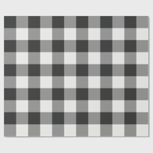 Black and White Large Gingham Check Plaid Wrapping Paper
