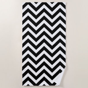 Black and White Large Size Chevron Stripes Beach Towel