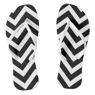 Black and White Large Size Chevron Stripes Jandals