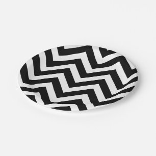 Black and White Large Size Chevron Stripes Paper Plate