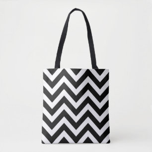 Black and White Large Size Chevron Stripes Pattern Tote Bag