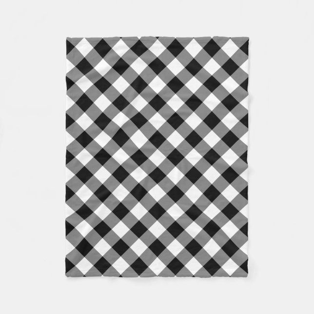 Black and White Large Size Diagonal Gingham Checks Fleece Blanket (Front)