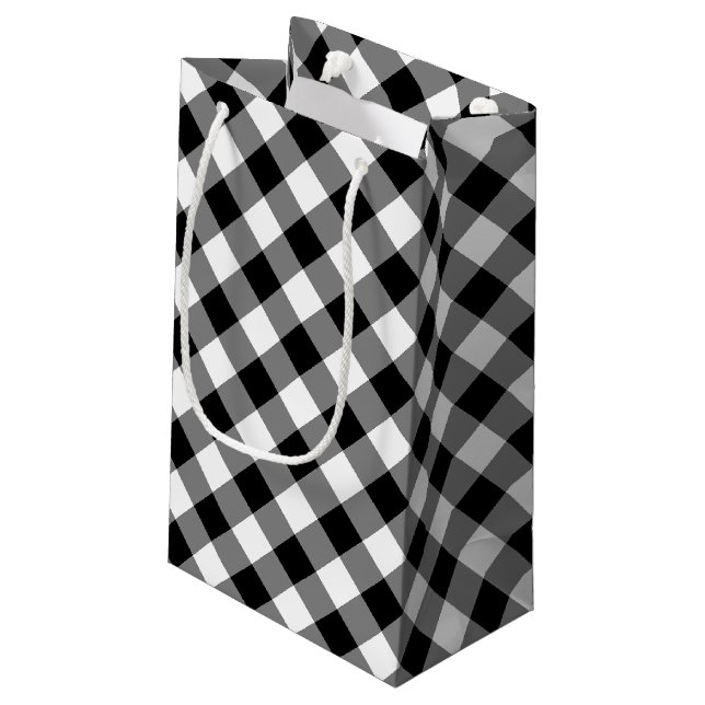 Black and White Large Size Diagonal Gingham Checks Small Gift Bag (Back Angled)