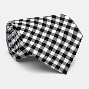 Black and White Large Size Diagonal Gingham Checks Tie