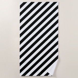 Black and White Large Size Diagonal Stripes Beach Towel