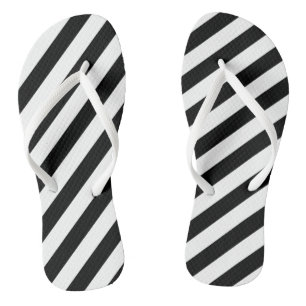 Black and White Large Size Diagonal Stripes Jandals