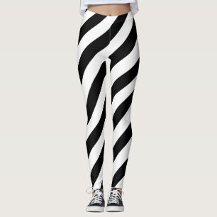 Black and White Large Size Diagonal Stripes Leggings