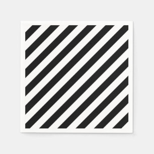 Black and White Large Size Diagonal Stripes Paper Napkin