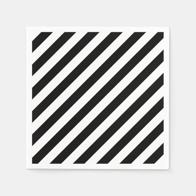 Black and White Large Size Diagonal Stripes Paper Napkin (Front)
