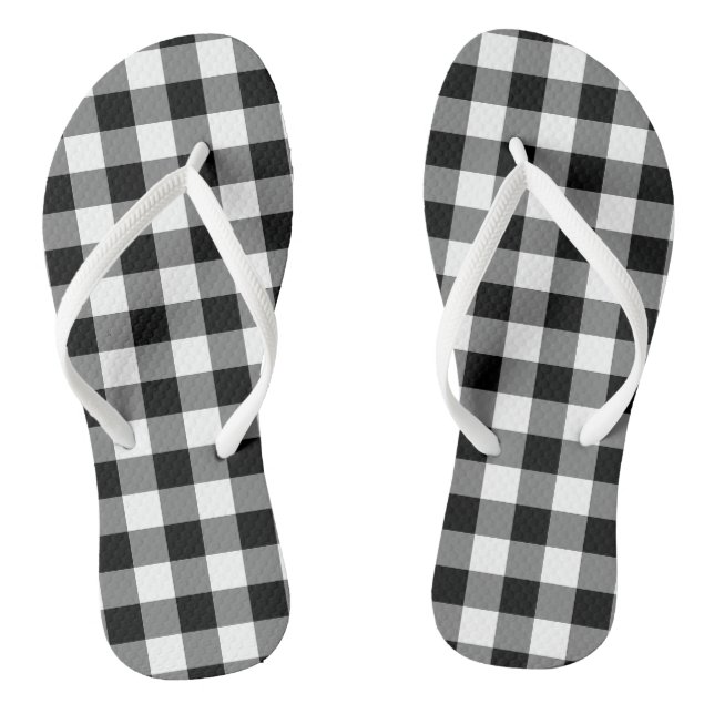 Black and White Large Size Gingham Checks Jandals (Footbed)