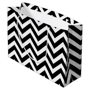 Black and White Large Size Horizontal Chevron Gift Bag