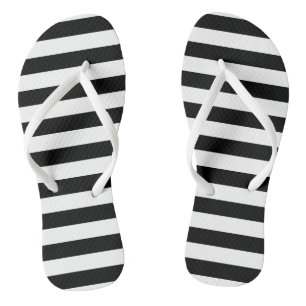 Black and White Large Size Horizontal Stripes Jandals