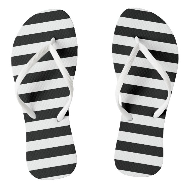 Black and White Large Size Horizontal Stripes Jandals (Footbed)