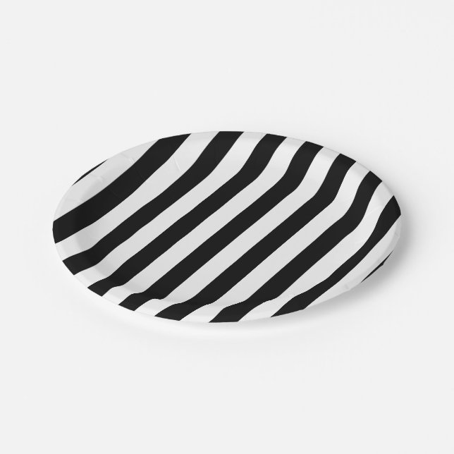 Black and White Large Size Stripes Paper Plate (Angled)