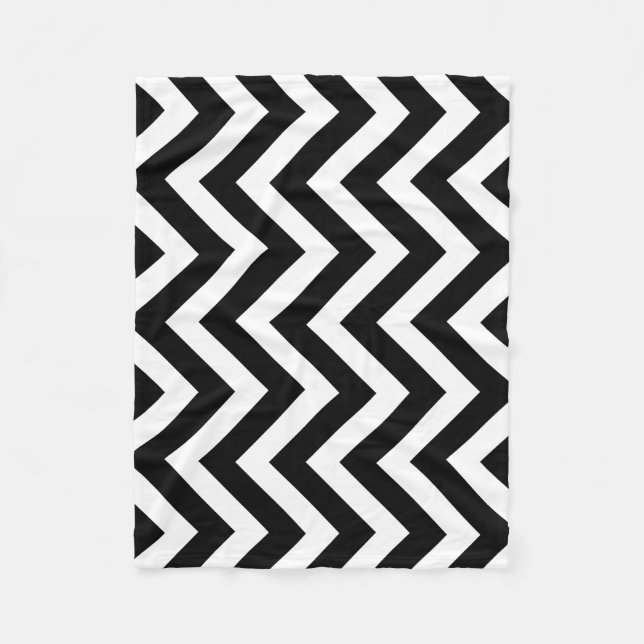 Black and White Large Size Vertical Chevron Fleece Blanket (Front)