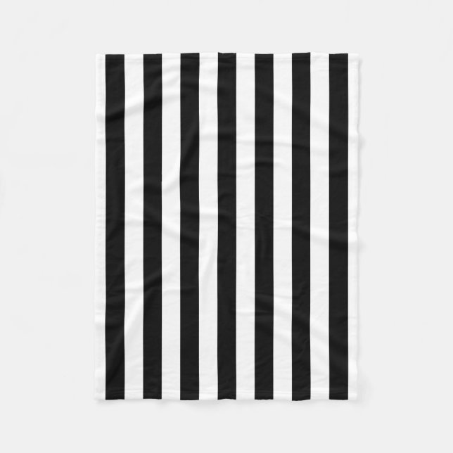 Black and White Large Size Vertical Stripes Fleece Blanket (Front)