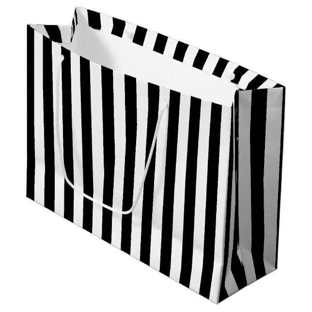 Black and White Large Size Vertical Stripes Gift Bag (Front Angled)