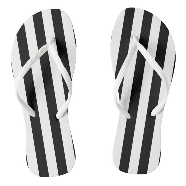 Black and White Large Size Vertical Stripes Jandals (Footbed)
