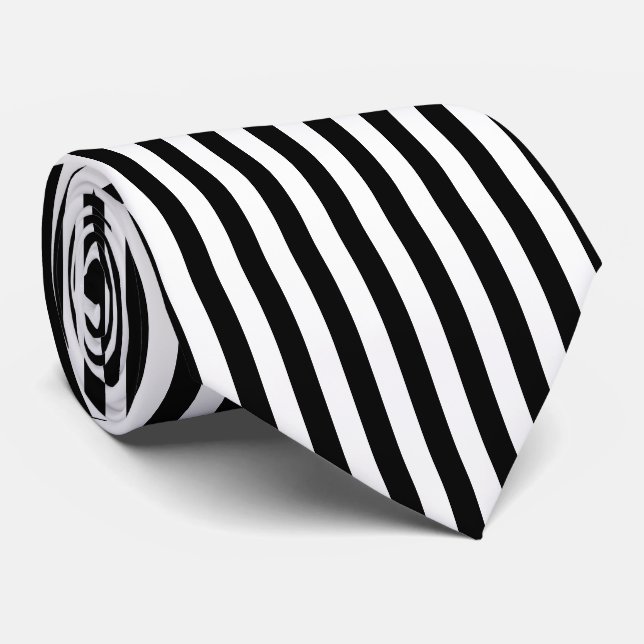 Black and White Large Size Vertical Stripes Tie (Rolled)
