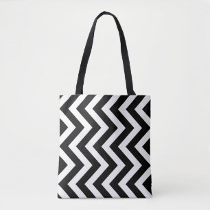 Black and White Large Vertical Chevron Stripes Tote Bag