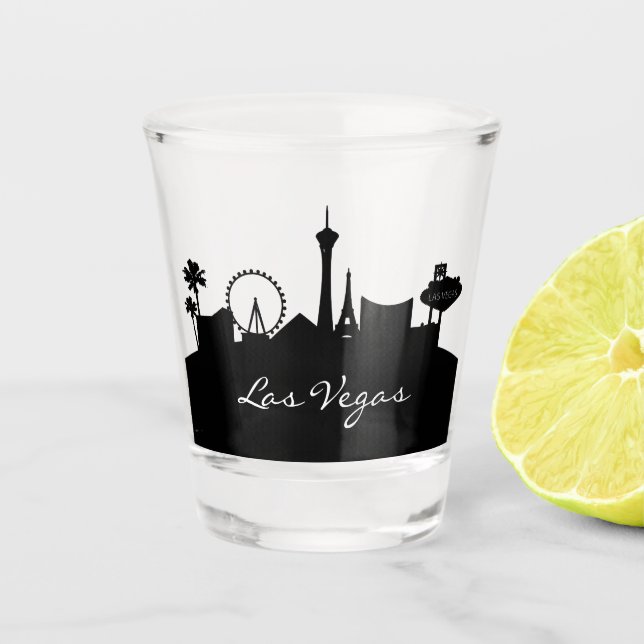 Black and White Las Vegas Skyline  Shot Glass (Front)