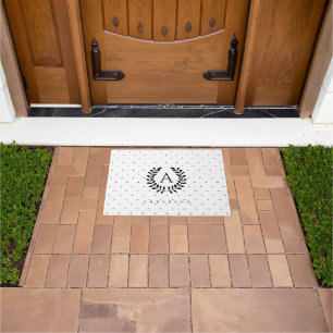 Black And White Laurel Monogram Polka Dot Pattern Doormat