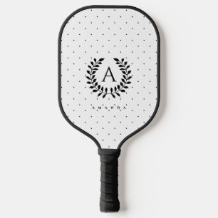 Black And White Laurel Monogram Polka Dot Pattern Pickleball Paddle